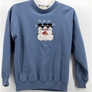 Vintage M&C Womens Crewneck Sweatshirt Embroidered Winter Snowman Cottage Medium